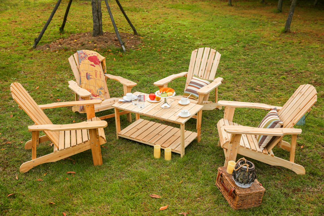 Charm & Comfort 5 Piece Traditional Wood Adirondack Patio Conversation Set 