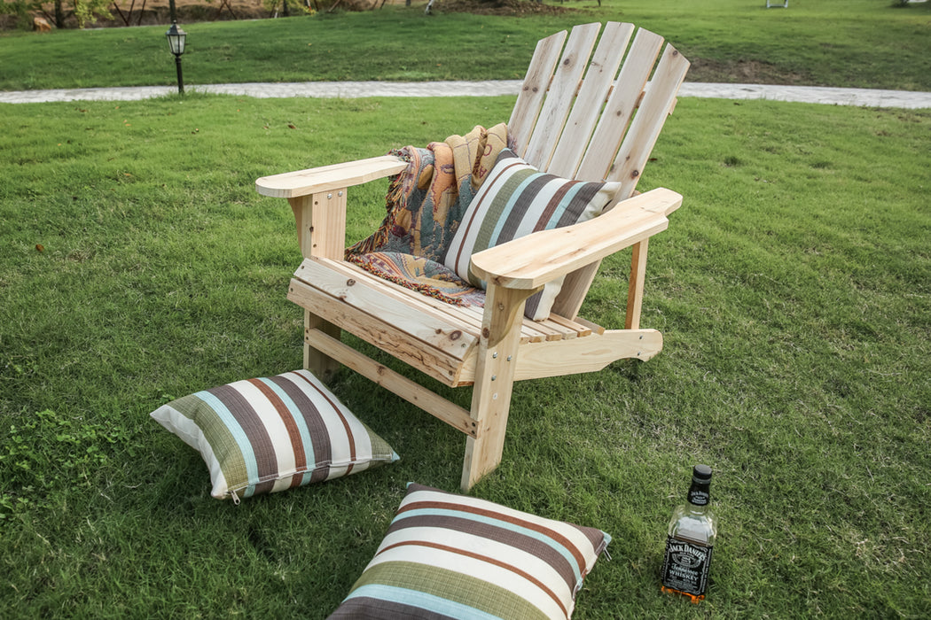 Rustic Natural Finish Wooden Adirondack Chair for Outdoor Seating Comfort 
