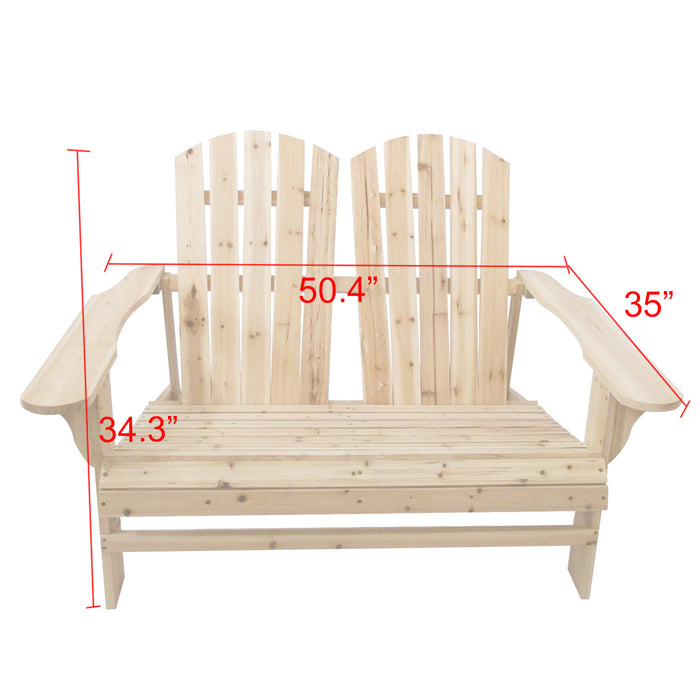 Rustic Natural Finish Wooden Adirondack Loveseat Chair for Outdoor Seating Comfort 