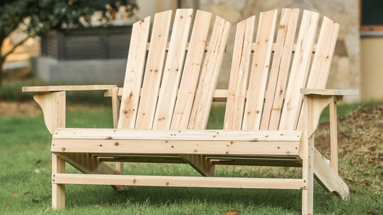 Rustic Natural Finish Wooden Adirondack Loveseat Chair for Outdoor Seating Comfort 