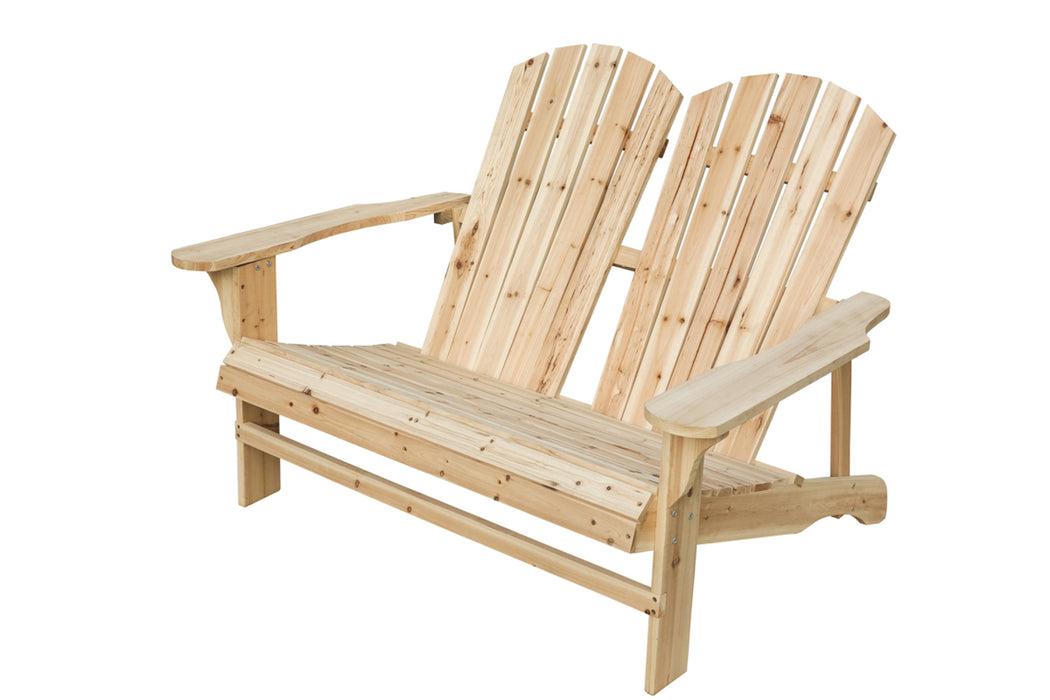Rustic Natural Finish Wooden Adirondack Loveseat Chair for Outdoor Seating Comfort 