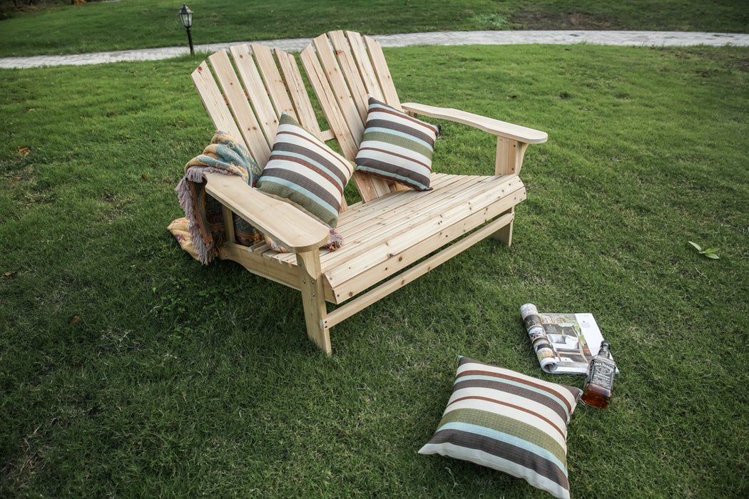 Rustic Natural Finish Wooden Adirondack Loveseat Chair for Outdoor Seating Comfort 