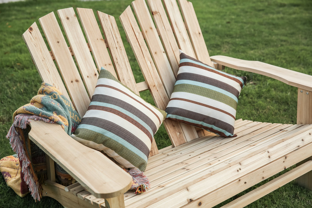 Rustic Natural Finish Wooden Adirondack Loveseat Chair for Outdoor Seating Comfort 