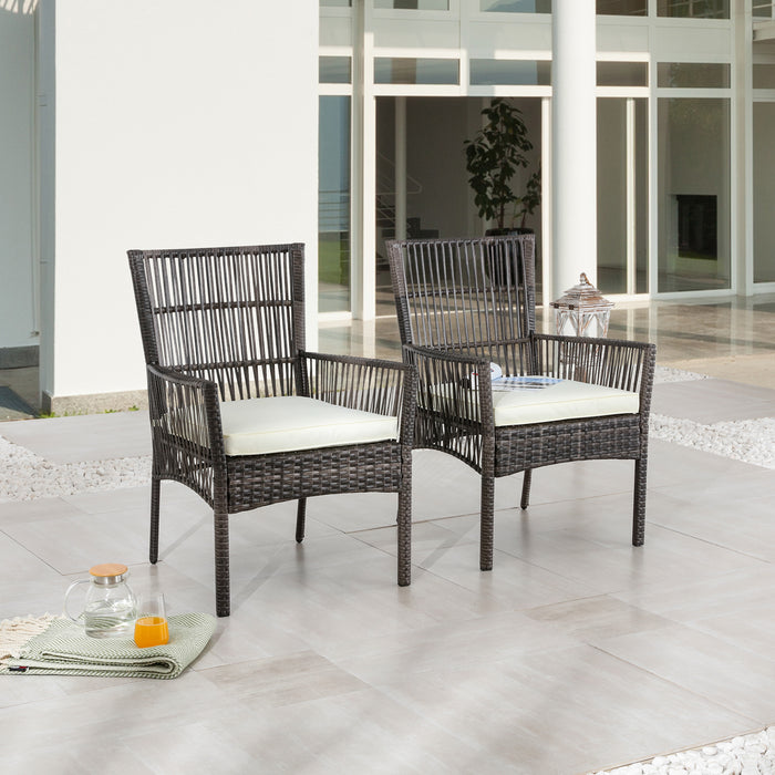 Elegant 2-Piece Beige Wicker Rattan Dining Chair Set with Soft Cushions (Beige) 