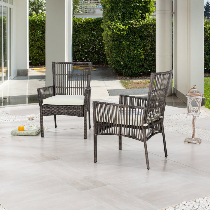Elegant 2-Piece Beige Wicker Rattan Dining Chair Set with Soft Cushions (Beige) 