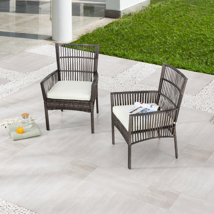 Elegant 2-Piece Beige Wicker Rattan Dining Chair Set with Soft Cushions (Beige) 
