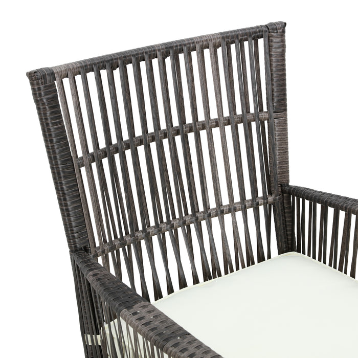 Elegant 2-Piece Beige Wicker Rattan Dining Chair Set with Soft Cushions (Beige) 