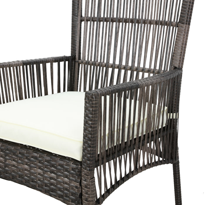 Elegant 2-Piece Beige Wicker Rattan Dining Chair Set with Soft Cushions (Beige) 