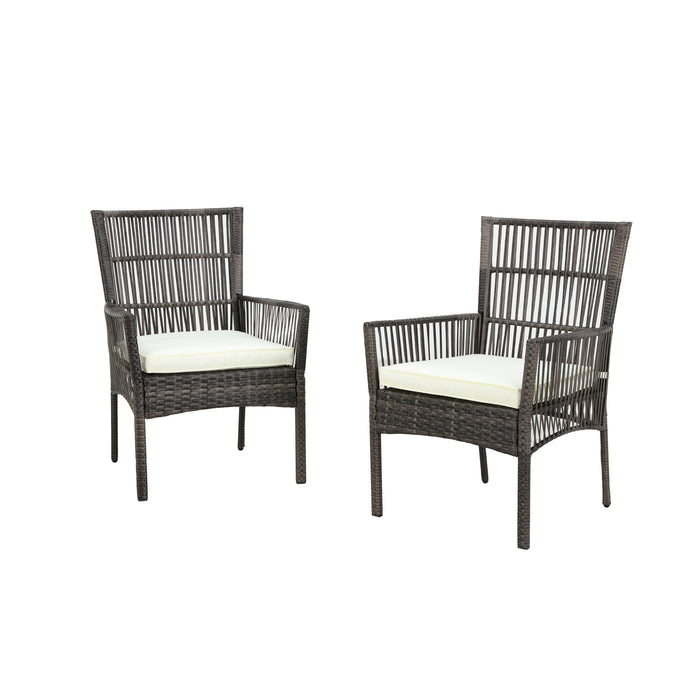 Elegant 2-Piece Beige Wicker Rattan Dining Chair Set with Soft Cushions (Beige) 