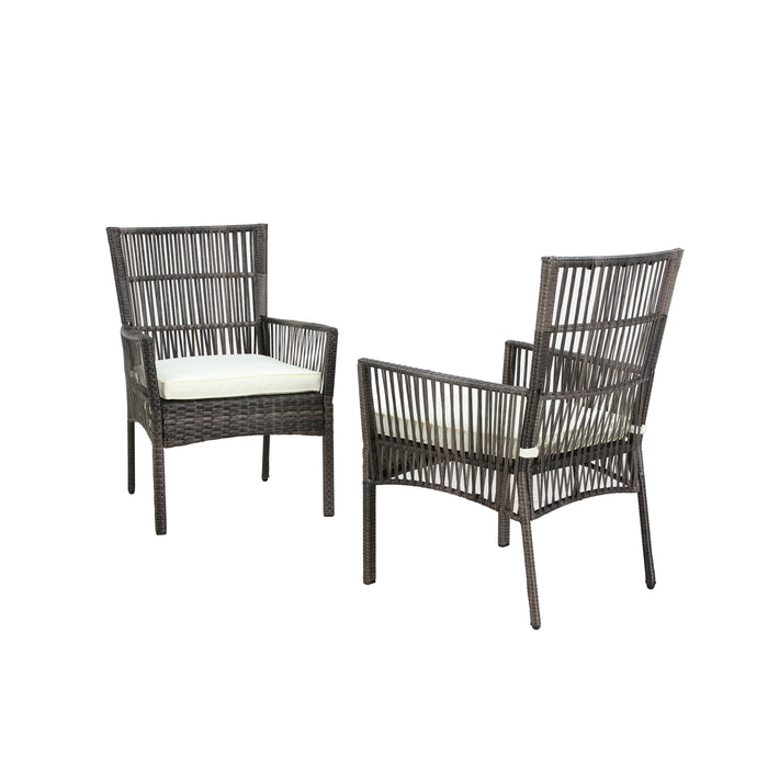 Elegant 2-Piece Beige Wicker Rattan Dining Chair Set with Soft Cushions (Beige) 