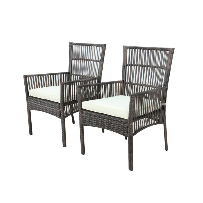 Elegant 2-Piece Beige Wicker Rattan Dining Chair Set with Soft Cushions (Beige) 