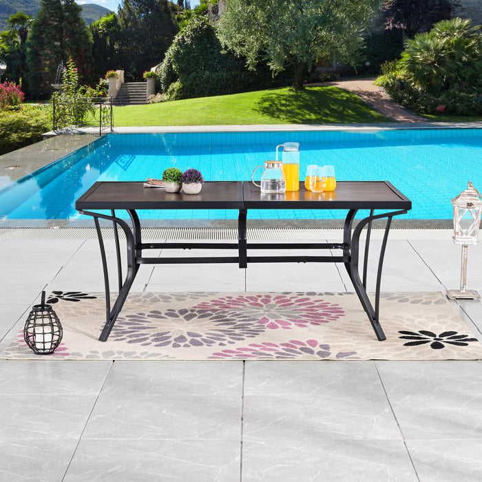 Red Imitation Wood-Grain All-Weather Folding Patio Dining Table with Black Metal Frame 