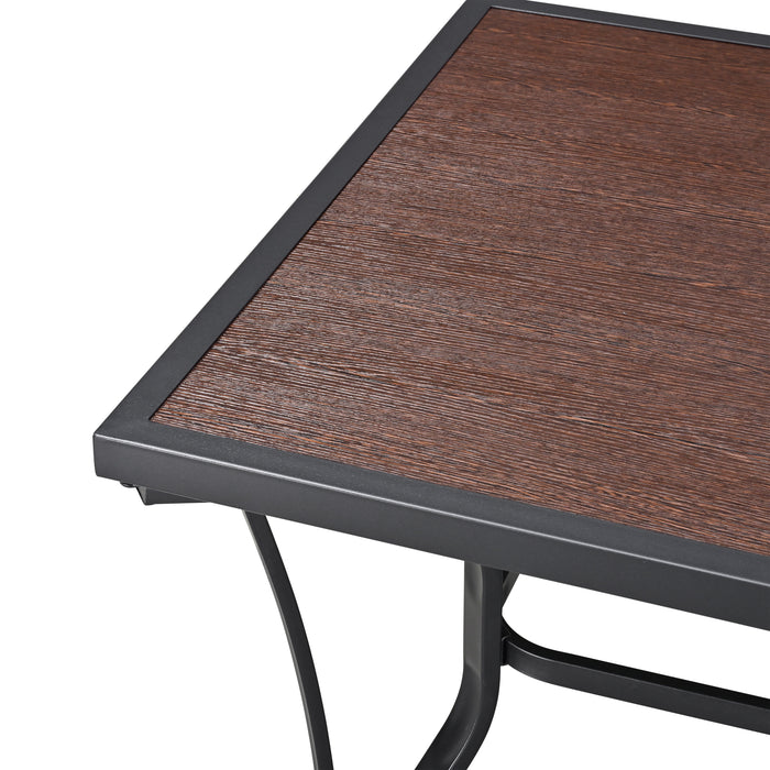 Red Imitation Wood-Grain All-Weather Folding Patio Dining Table with Black Metal Frame 