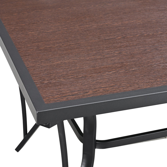 Red Imitation Wood-Grain All-Weather Folding Patio Dining Table with Black Metal Frame 