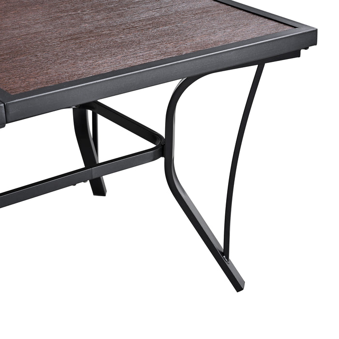 Red Imitation Wood-Grain All-Weather Folding Patio Dining Table with Black Metal Frame 