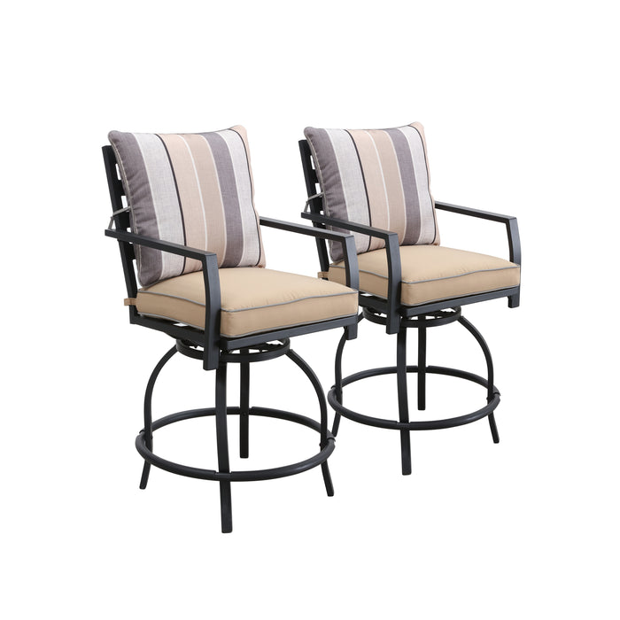 Elegant 2-Piece 24.5" Patio Swivel Backrest Counter Height Chair Set with Armrests and Cushioned Seats 