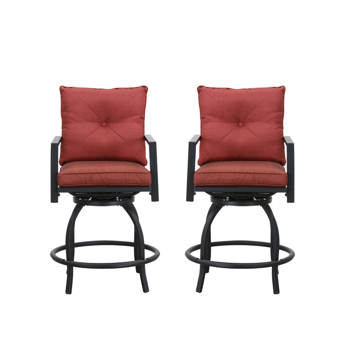 Elegant 2-Piece 24.5" Patio Swivel Backrest Counter Height Chair Set with Armrests and Cushioned Seats 