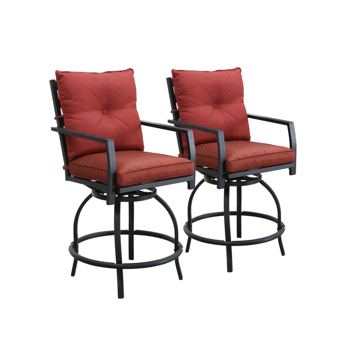 Elegant 2-Piece 24.5" Patio Swivel Backrest Counter Height Chair Set with Armrests and Cushioned Seats 