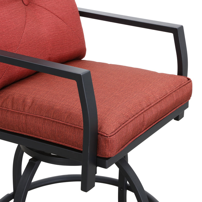 Elegant 2-Piece 24.5" Patio Swivel Backrest Counter Height Chair Set with Armrests and Cushioned Seats 