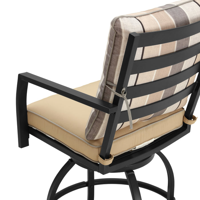 Elegant 2-Piece 24.5" Patio Swivel Backrest Counter Height Chair Set with Armrests and Cushioned Seats 