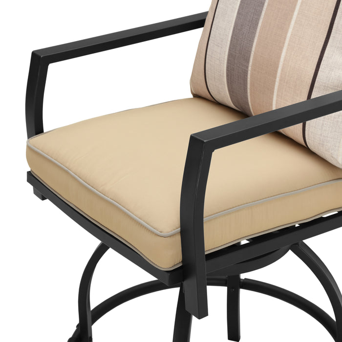 Elegant 2-Piece 24.5" Patio Swivel Backrest Counter Height Chair Set with Armrests and Cushioned Seats 