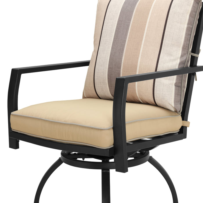 Elegant 2-Piece 24.5" Patio Swivel Backrest Counter Height Chair Set with Armrests and Cushioned Seats 
