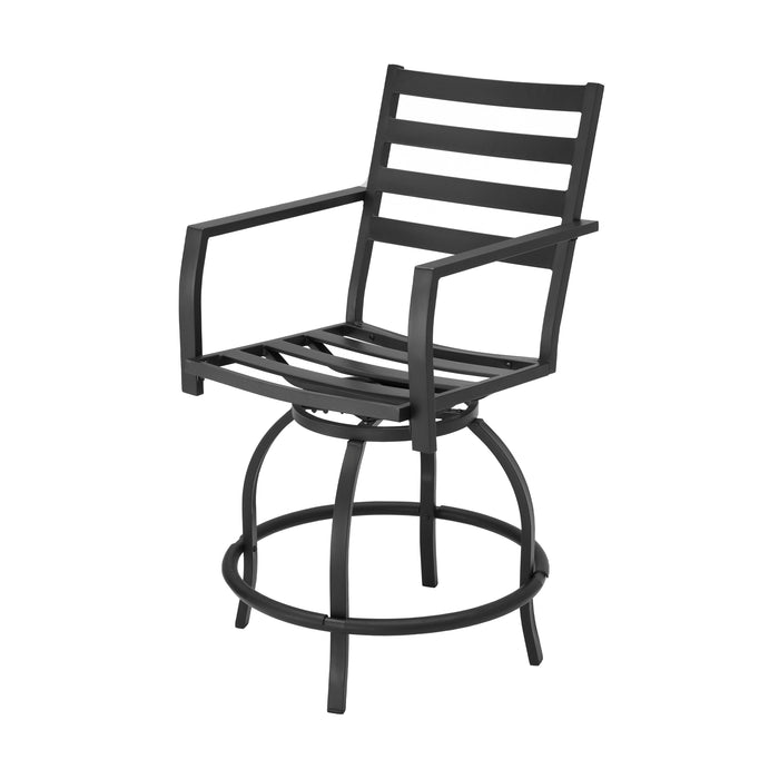 Elegant 2-Piece 24.5" Patio Swivel Backrest Counter Height Chair Set with Armrests and Cushioned Seats 
