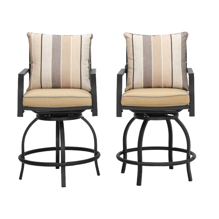 Elegant 2-Piece 24.5" Patio Swivel Backrest Counter Height Chair Set with Armrests and Cushioned Seats 