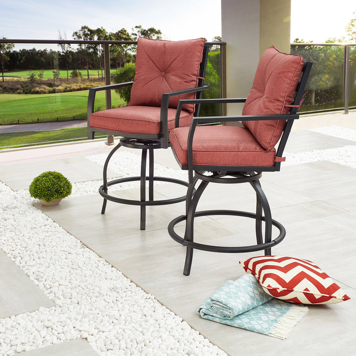 Elegant 2-Piece 24.5" Patio Swivel Backrest Counter Height Chair Set with Armrests and Cushioned Seats 