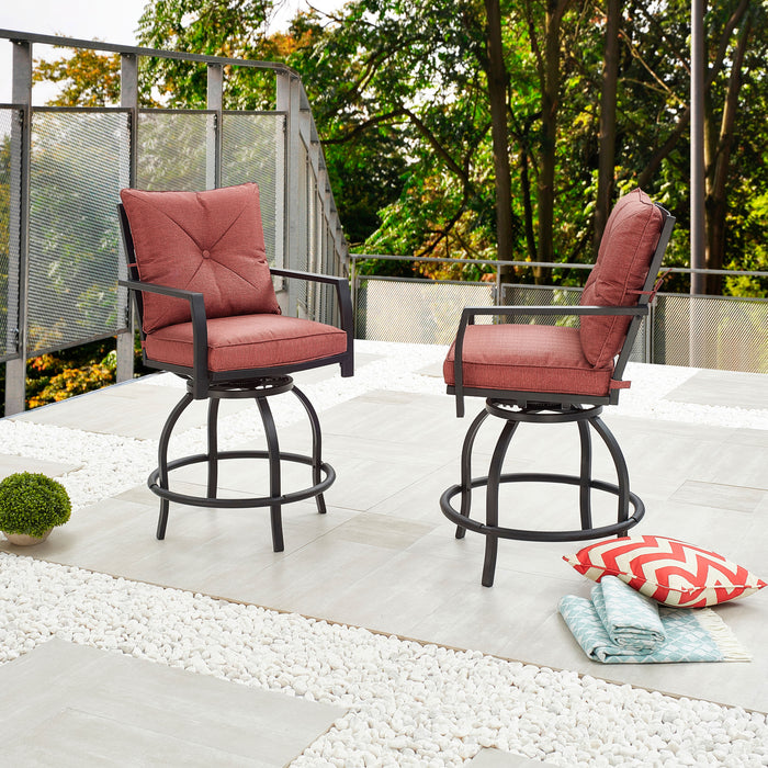 Elegant 2-Piece 24.5" Patio Swivel Backrest Counter Height Chair Set with Armrests and Cushioned Seats 