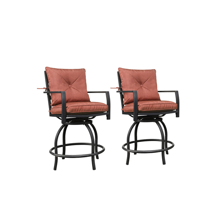 Elegant 2-Piece 24.5" Patio Swivel Backrest Counter Height Chair Set with Armrests and Cushioned Seats 