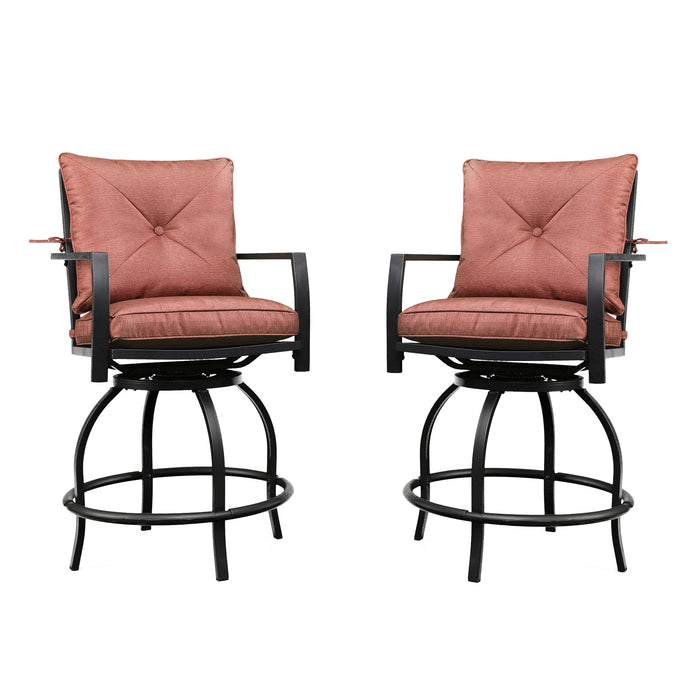 Elegant 2-Piece 24.5" Patio Swivel Backrest Counter Height Chair Set with Armrests and Cushioned Seats 