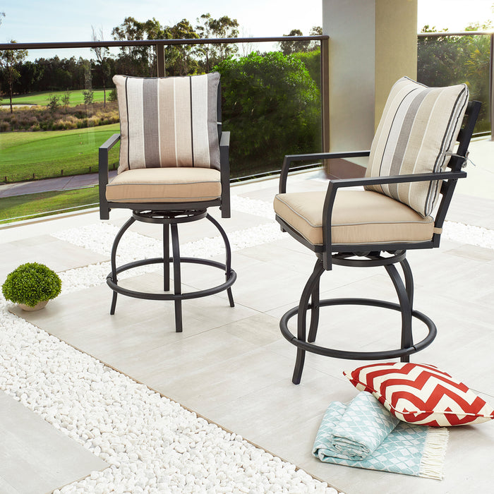 Elegant 2-Piece 24.5" Patio Swivel Backrest Counter Height Chair Set with Armrests and Cushioned Seats 