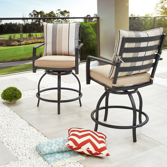 Elegant 2-Piece 24.5" Patio Swivel Backrest Counter Height Chair Set with Armrests and Cushioned Seats 