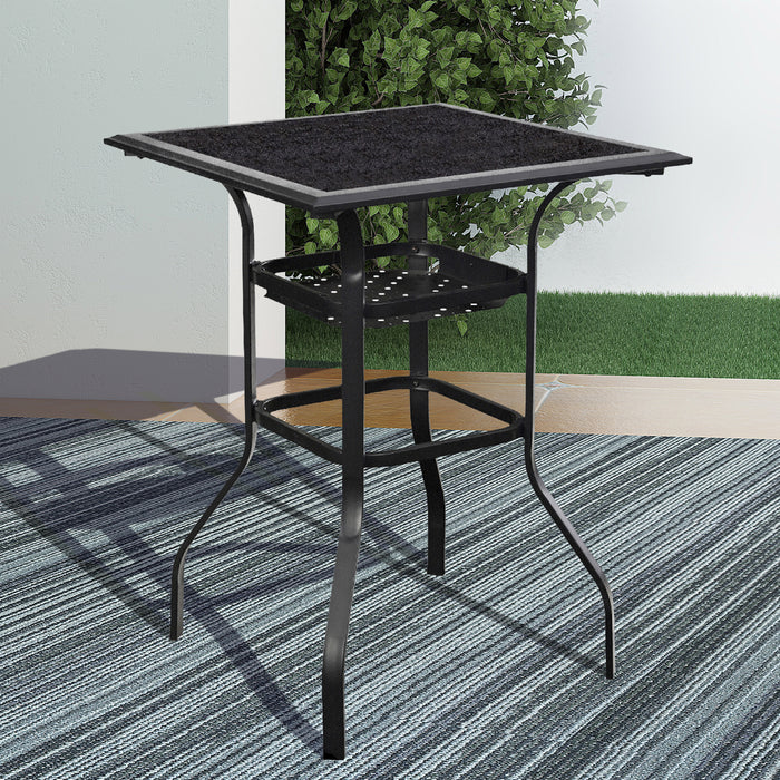 Chic 3 Piece Woven Wicker Patio Bar Set with Beige 360° Swivel Chairs and Tempered Glass Top Table 