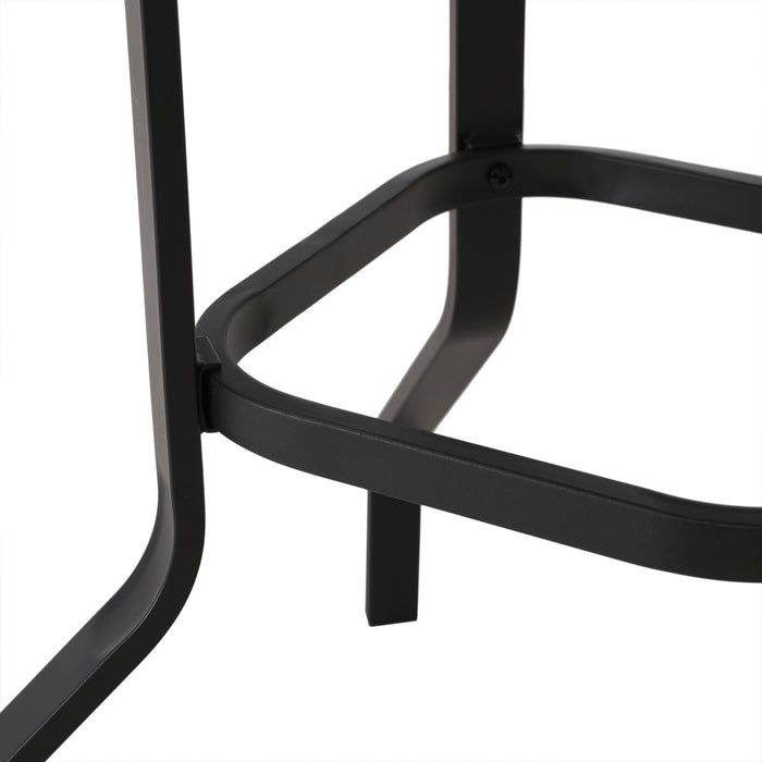 Chic Rattan 3 Piece Patio Bar Set 2 Cushioned Armchairs Wicker Stools & Metal Frame Counter Table 