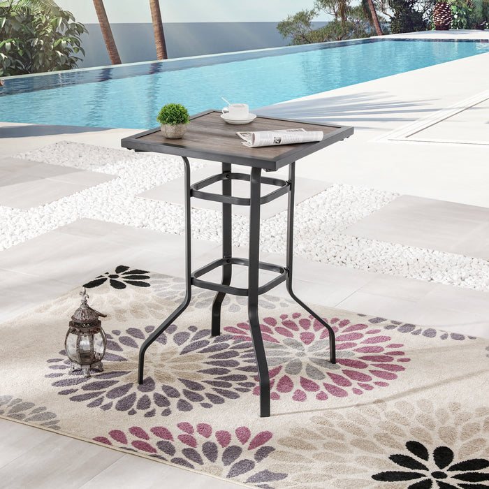 Chic Rattan 3 Piece Patio Bar Set 2 Cushioned Armchairs Wicker Stools & Metal Frame Counter Table 