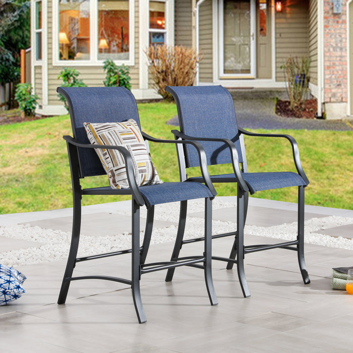 Elevated Comfort Outdoor 24.8" Counter Height Stool, Armrest Dining Chair with High Textilene Backs Metal Frame