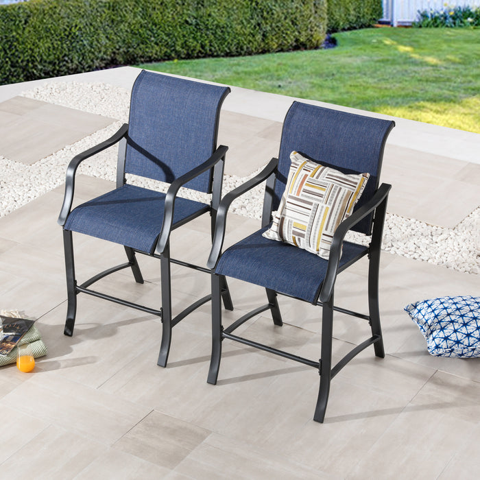 Elevated Comfort Outdoor 24.8" Counter Height Stool, Armrest Dining Chair with High Textilene Backs Metal Frame 