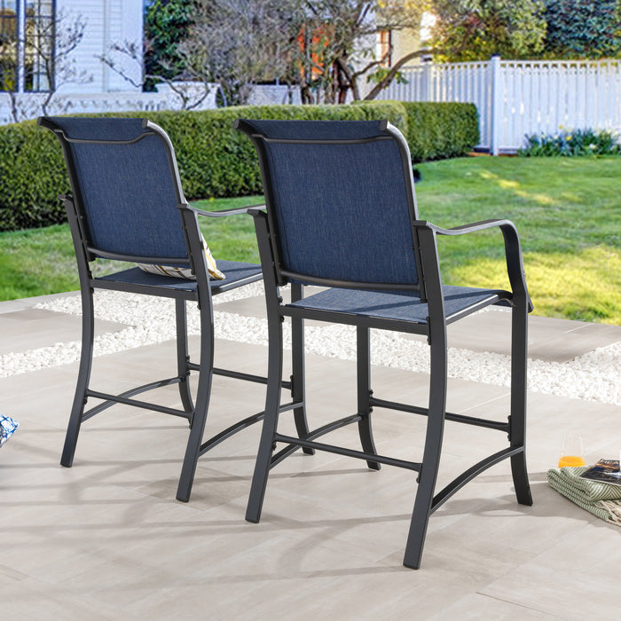 Elevated Comfort Outdoor 24.8" Counter Height Stool, Armrest Dining Chair with High Textilene Backs Metal Frame