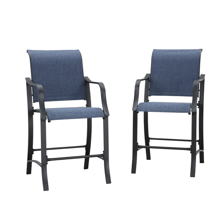 Elevated Comfort Outdoor 24.8" Counter Height Stool, Armrest Dining Chair with High Textilene Backs Metal Frame 