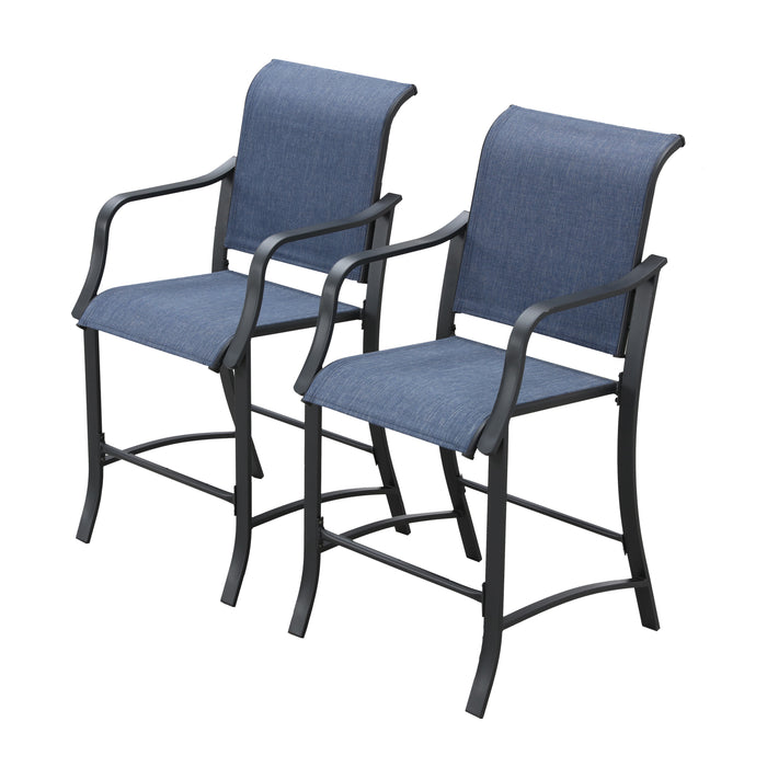 Elevated Comfort Outdoor 24.8" Counter Height Stool, Armrest Dining Chair with High Textilene Backs Metal Frame