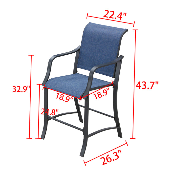Elevated Comfort Outdoor 24.8" Counter Height Stool, Armrest Dining Chair with High Textilene Backs Metal Frame 