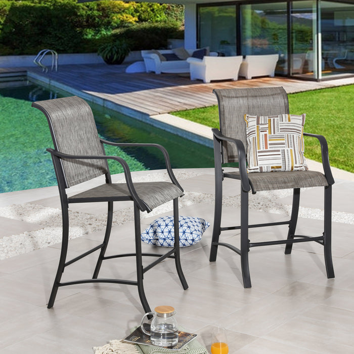 Elevated Comfort Outdoor 24.8" Counter Height Stool, Armrest Dining Chair with High Textilene Backs Metal Frame