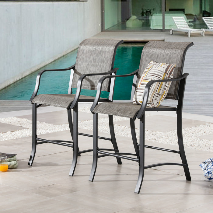 Elevated Comfort Outdoor 24.8" Counter Height Stool, Armrest Dining Chair with High Textilene Backs Metal Frame 