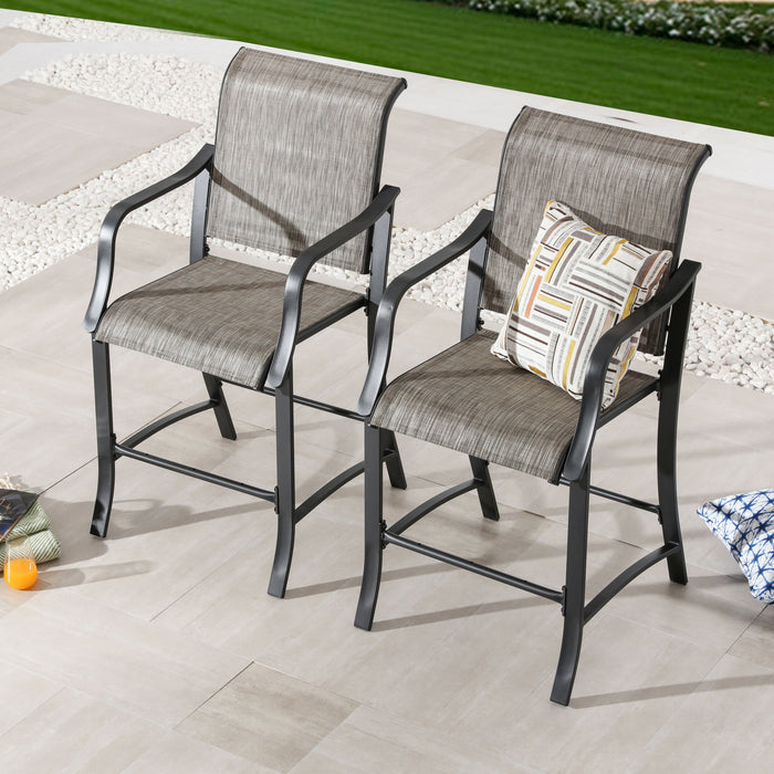 Elevated Comfort Outdoor 24.8" Counter Height Stool, Armrest Dining Chair with High Textilene Backs Metal Frame