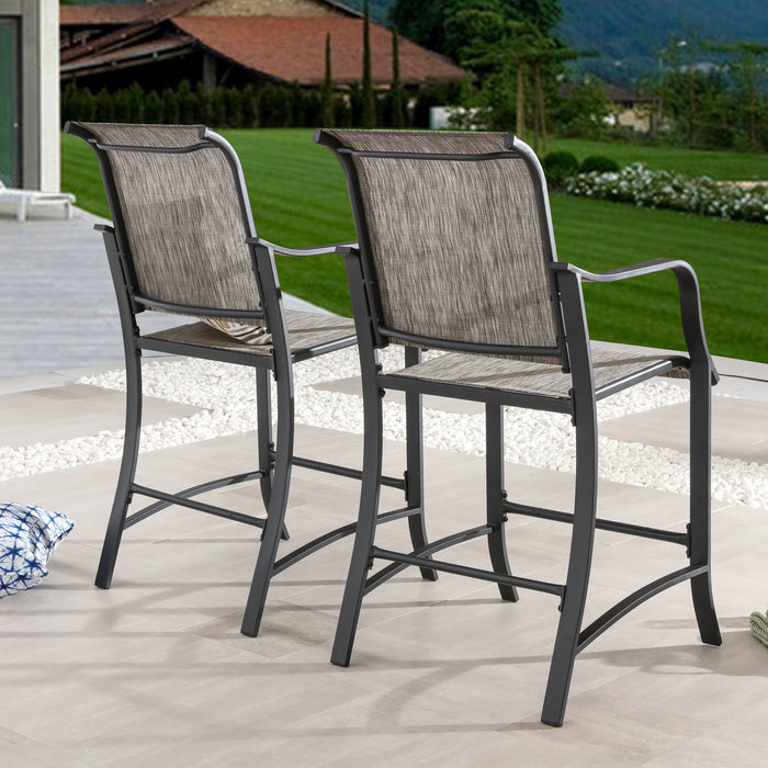 Elevated Comfort Outdoor 24.8" Counter Height Stool, Armrest Dining Chair with High Textilene Backs Metal Frame 