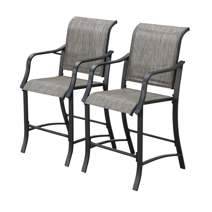 Elevated Comfort Outdoor 24.8" Counter Height Stool, Armrest Dining Chair with High Textilene Backs Metal Frame