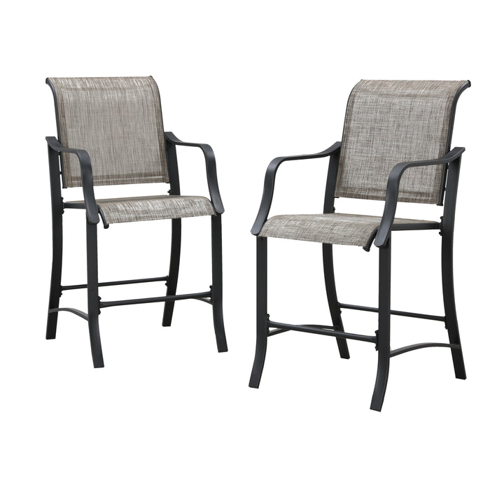 Elevated Comfort Outdoor 24.8" Counter Height Stool, Armrest Dining Chair with High Textilene Backs Metal Frame