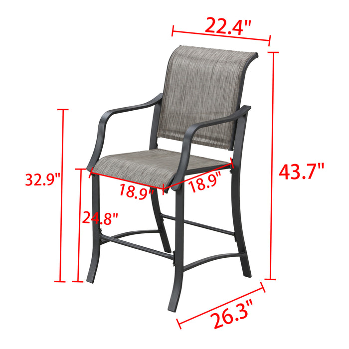 Elevated Comfort Outdoor 24.8" Counter Height Stool, Armrest Dining Chair with High Textilene Backs Metal Frame